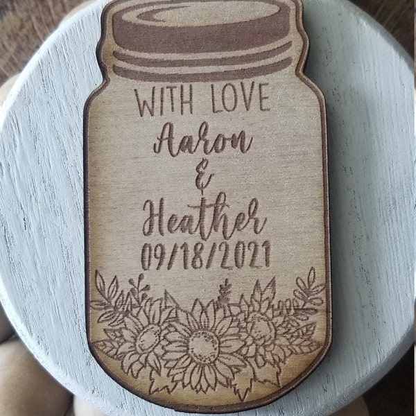 Wedding Favor Magnet // Keepsake for Wedding Guests // Rustic Wedding Favors // Mason Jar Magnet Favors// Sunflower Wedding Favors