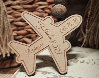 Airplane Save the Date Magnet: Engraved Baltic Birch Wedding Favor