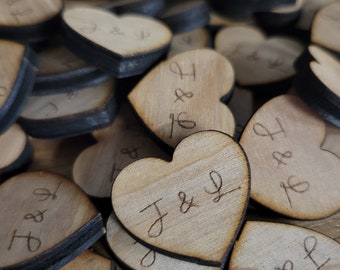 100 Count Custom Mini Wooden Initial Hearts Table Decor