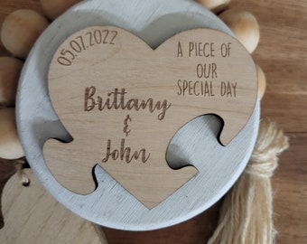 Wedding Favor Magnet // Keepsake for Wedding Guests // Rustic Wedding Favors // Heart Puzzle Piece // Puzzle Favor