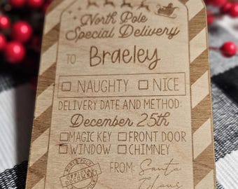 Personalized Wooden Santa Gift Tags: Engraved North Pole Delivery