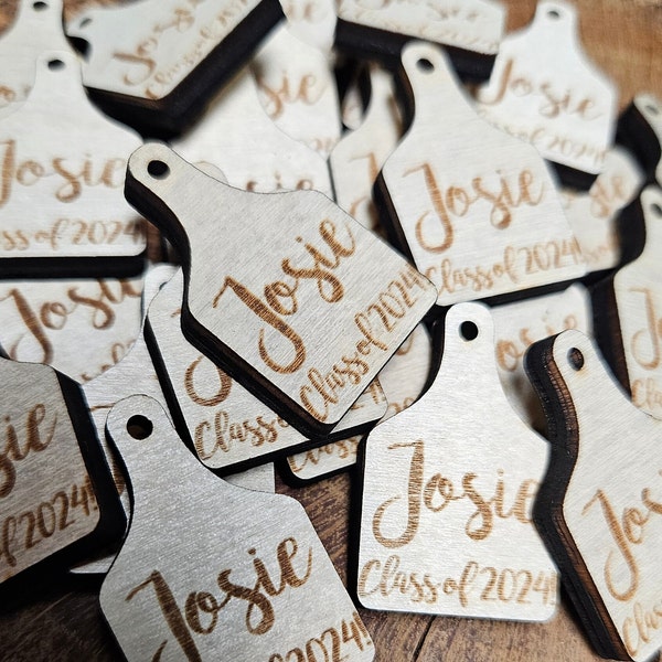 100 Count Wooden Mini Cattle tag Table Decor // Personalized Graduation Favors // Class of 2024 // Custom Cattle Tag Event Decor //