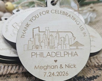 Custom Location Wedding Ornament: Engraved Wood, Pennsylvania Custom