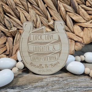 Personalized Horseshoe Wedding Favor Magnet: Engraved Barn Wedding Keepsake image 1