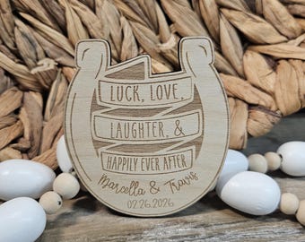 Personalized Horseshoe Wedding Favor Magnet: Engraved Barn Wedding Keepsake