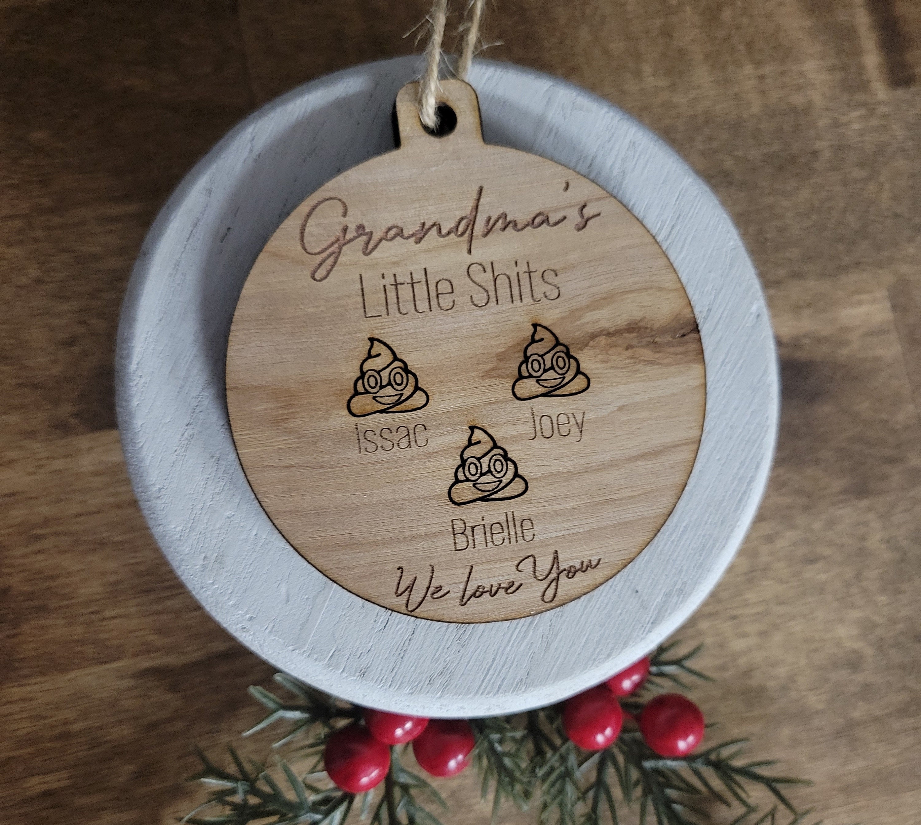 Personalized Grandma Ornament: Funny Engraved Wood Gift