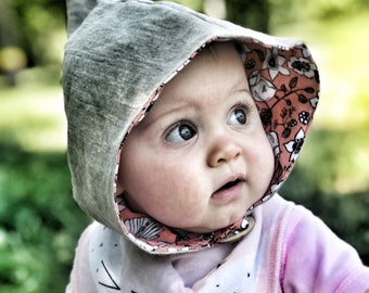 Pixie, gnome or fairy baby bonnet size 6-12 mo