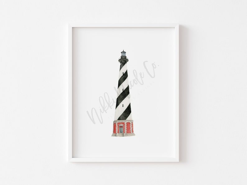 Cape Hatteras Lighthouse Watercolor Painting Lighthouse Art Print Watercolor Lighthouse Art Print Housewarming Gift Beach House Art