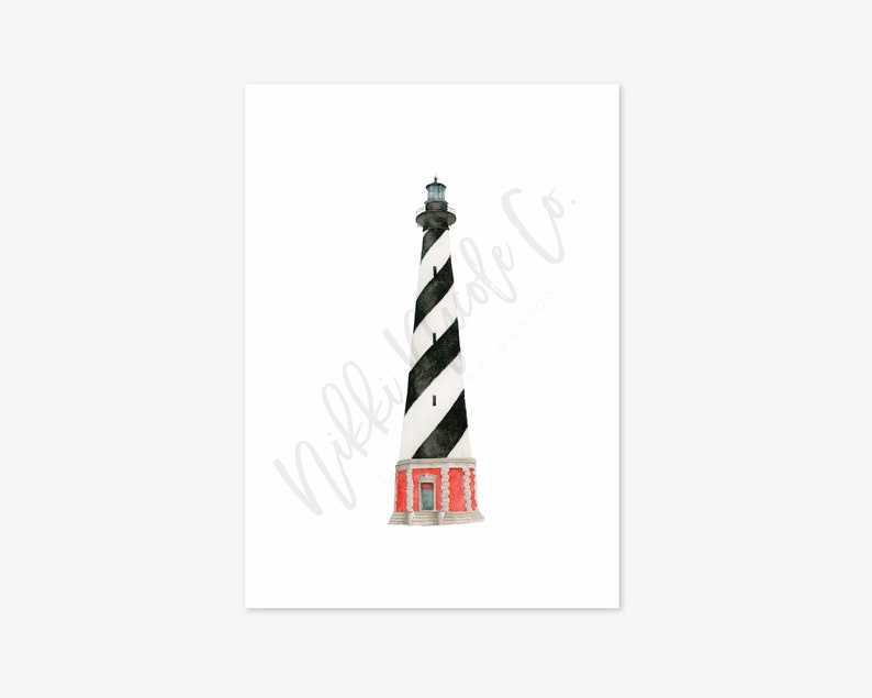 Cape Hatteras Lighthouse Watercolor Painting Lighthouse Art Print Watercolor Lighthouse Art Print Housewarming Gift Beach House Art
