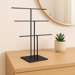 Three-Tier Steel Jewelry Stand | Jewelry Display | Handcrafted Metal Jewelry Organizer for Bracelets, Watches, Earrings, and Rings