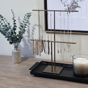 Double T-Stand Metal Necklace Display | Jewelry Display |  Sleek & Practical Jewelry Organizer for Daily Use