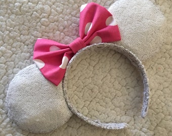 Minnie Mouse Orejas / Minnie Mouse Ear Diadema / Diadema de lentejuelas blancas / diquín blanco Disney diadema / Disney Headband