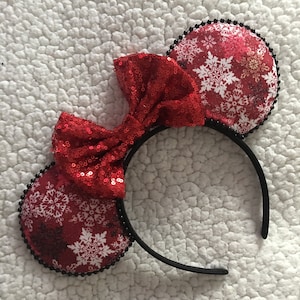 Red and White Snowflake Disney Headband | Disney Headband | Mickey Mose Ears