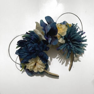Singing the Blues Mickey Ears | Flower Disney Ears | Flower Headband | Dark Blue Flower Ears