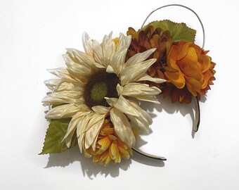 Golden Flower Disney Ears / Diadema de girasol blanco / Diadema de flores / Diadema de Disney