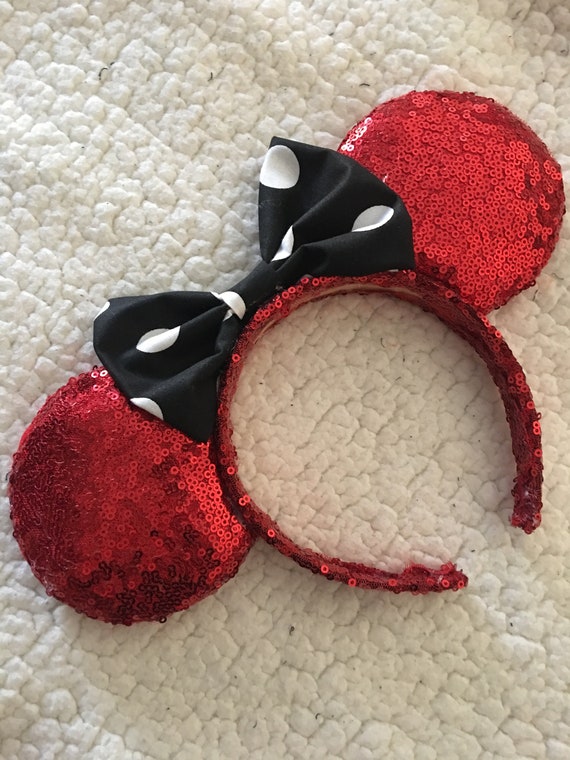 Red Sequin Mickey Mouse Ears: Polka Dot Bow Headband - Etsy display picture 2