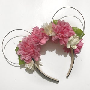 Pink Flowers Mickey Mouse Headband | Mickey Mouse Headbands | Minnie Mouse Floral Ears | Disney Headband | Disney Mouse Ear Headband