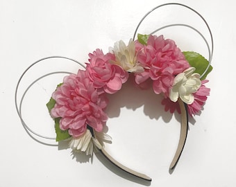 Pink Flowers Mickey Mouse Diband / Mickey Mouse Dibands / Minnie Mouse Floral Ears / Disney Headband / Disney Mouse Ear Diband