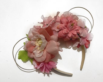 Orejas de la Princesa Aurora: Diadema con orejas de ratón y flores de seda rosa