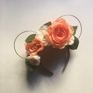Coral Rose Mickey Headband | Mickey Mouse Headband | Floral Mickey Mouse Ears | Minnie Mouse Floral Headband | Rose Floral Headband