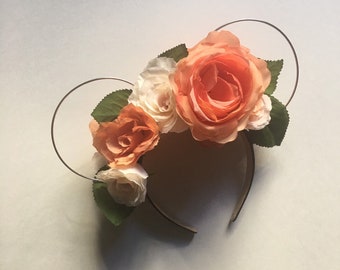 Diadema Coral Rose Mickey / Diadema Mickey Mouse / Orejas Florales Mickey Mouse / Diadema Floral Minnie Mouse / Diadema Floral Rosa