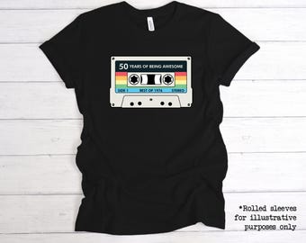 Cassette 50 Years Of Being Awesome T-Shirt Retro 50th Birthday Graphic Unisex T Shirt