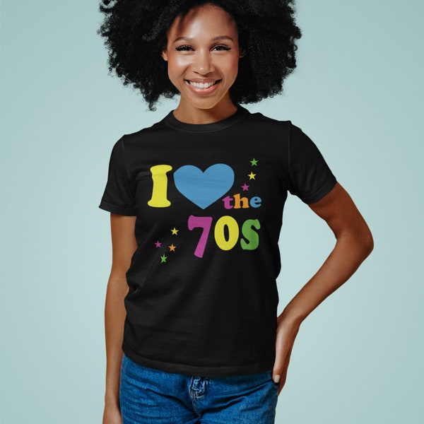 I Love The 70's T-Shirt Retro Heart Fancy Dress Costume Mens Womens Unisex