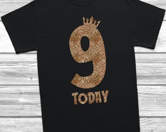 Nine Today T-Shirt Happy 9th Birthday Tee Gift Present Gold Glitter Bday Top Ninth Birthday T-Shirt