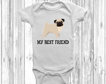 Pug My Best Friend Baby Grow Body Suit Vest Gift Present Baby Clothes