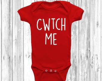 Cwtch Me Baby Grow Vest Bodysuit Short Sleeve Gift Present Baby Shower Welsh Hug Me