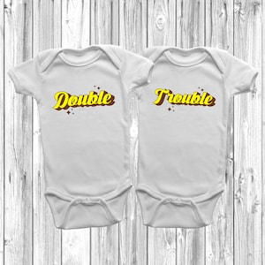 Double Trouble Set Baby Grow Vest, Funny Twin Bodysuit, Cute Best Friend, Twin Onesies,
