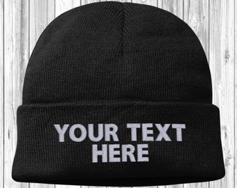 Customised Embroidered Beanie Adult Cuffed Woolly Knit Ski Hat with Name Slogan Personalised Winter For Men and Women