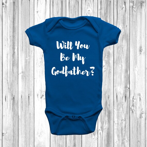 Light Blue Baby Grow Bodysuit Vest. Will You Be My Godfather 