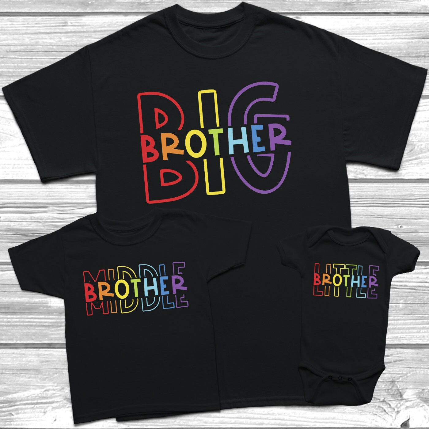 Rainbow Big Brother Middle Brother Little Brother TShirt Kids Etsy