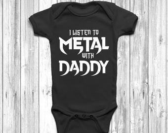 I Listen To Metal With Daddy Baby Grow Funny Rock Music Baby Vest