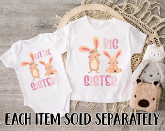 Bunny Big Sister Little Sister T-Shirt Themed Kids Baby Grow Brothers Set Outfits Matching Bodysuit