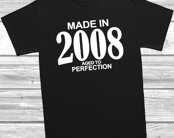 Made in 2008 Aged to Perfection T-Shirt, 18th Birthday Gift, Vintage 2008 Tee