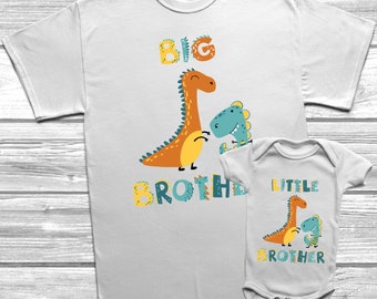 Dinosaur Big Brother Little Brother T-Shirt Themed Kids Baby Grow Brothers Set Outfits Matching Bodysuit