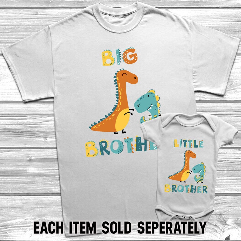 Dinosaur Big Brother Little Brother T-Shirt Themed Kids Baby Grow Brothers Set Outfits Matching Bodysuit 