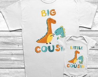 Dinosaur Big Cousin Little Cousin T-Shirt Or Baby Grow, Cousin Set, Outfits, Matching, Bodysuit, Themed Kids,