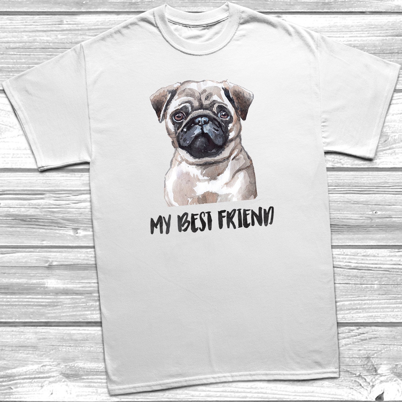 Pug Lovely Printed T-Shirts,Crew Neck T-Shirt of Girls,Polyester,Girl Holding He