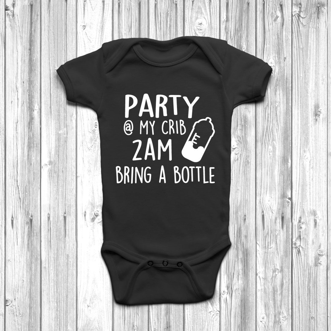 2am Party My Crib Baby Romper - Long Sleeve Newborn Bodysuit With Snap Closure & Expandable Neckline