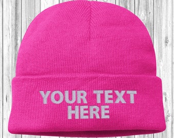 Customised Embroidered Beanie Adult Cuffed Woolly Knit Ski Hat with Name Slogan Personalised Winter For Men and Women
