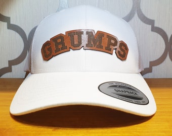 Grumps Real Leather Patch Trucker Hat, Fathers Day Gift, Gift For Him,