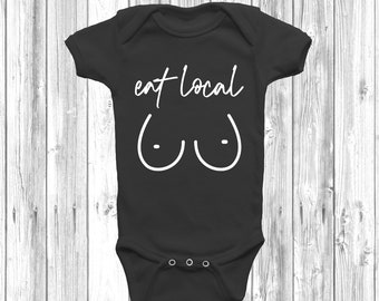 Eat Local Baby Grow Body Suit Short Sleeve Vest Cute Family Boys Girls Breastfeeding