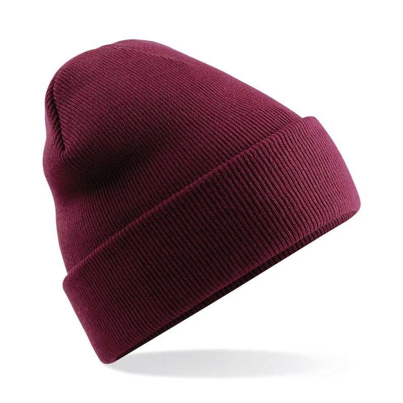 Customised Embroidered Beanie Adult Cuffed Woolly Knit Ski Hat with Name Slogan Personalised Winter For Men and Women Burgundy