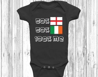 50% English 50 Percent Irish 100 Percent Me Baby Grow Body Suit Vest England Ireland