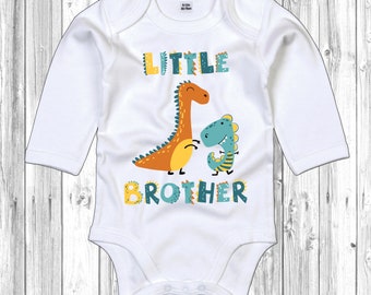 Dinosaur Little Brother Long Sleeve Baby Bodysuit Dino Themed, Big Brother Available In Store,