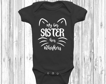 My Big Sister Has Whiskers Baby Grow Bodysuit Vest Cute Funny,  Baby Shower Gift, Baby Announcement, Present, Sibling,