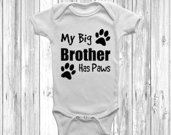 My Big Brother Has Paws Baby Grow Bodysuit Vest Cute Funny Shower Gift Present